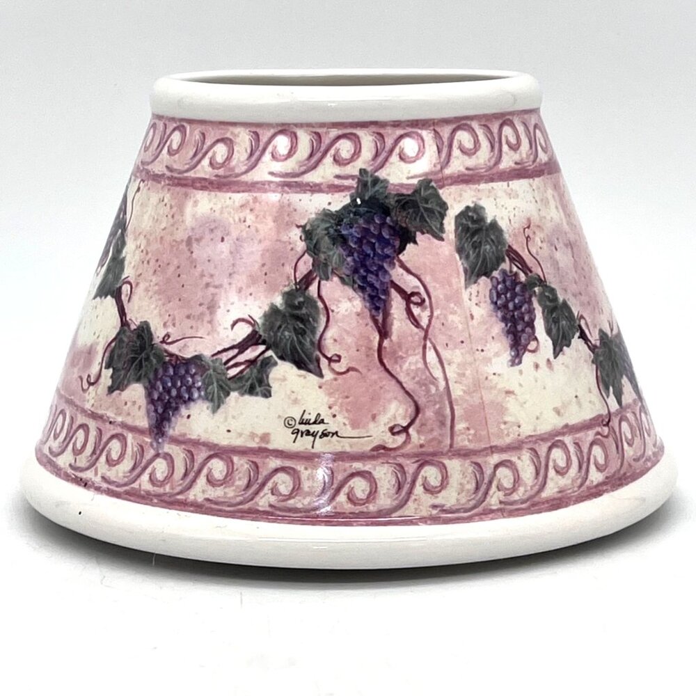 Linda Grayson Hand Painted Ceramic Grapevine Vineyard Candle Jar Lamp Shade